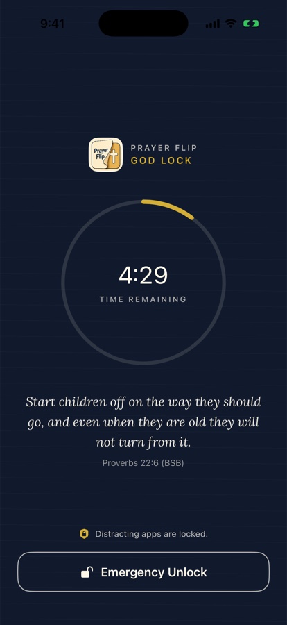Active God Lock session with countdown and Emergency Unlock