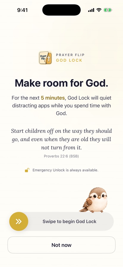 God Lock start screen with a deliberate swipe control