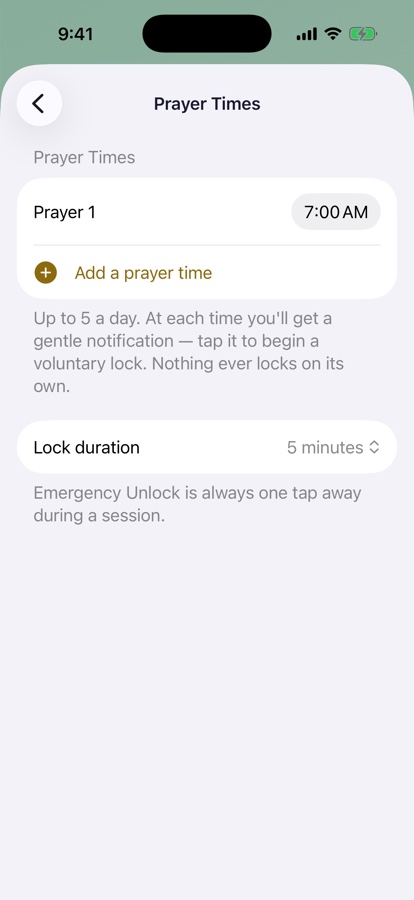 Configurable Prayer Times reminder settings