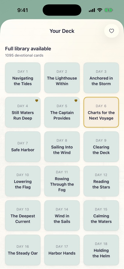 Your Deck devotional card library in Prayer Flip